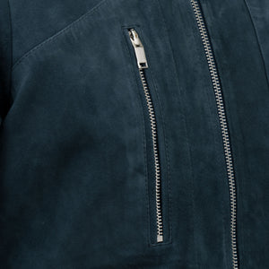 Close up of zip details on the Jane Women's Blue Suede Jacket