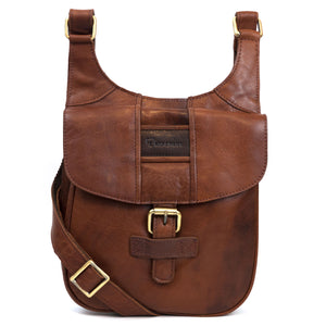 Amber: Women's Cognac Leather Cross Body Bag