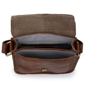 Striped Interior of the Dawn Women's Leather Cross Body Bag in Cognac Brown