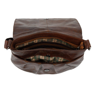 Checked Interior of the Verity Women's Leather Cross Body Bag in Cognac