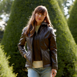 Heidi: Women's Brown Hooded Leather Jacket