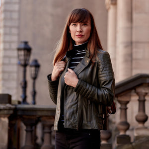 Emma: Women's Green Leather Biker Jacket