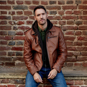 Mason: Men's Rust Hooded Leather Jacket