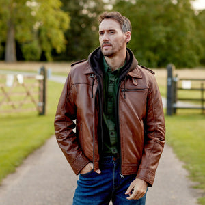 Mason: Men's Rust Hooded Leather Jacket