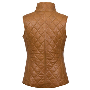 Alexis: Women's Tan Quilted Leather Gilet by Hidepark