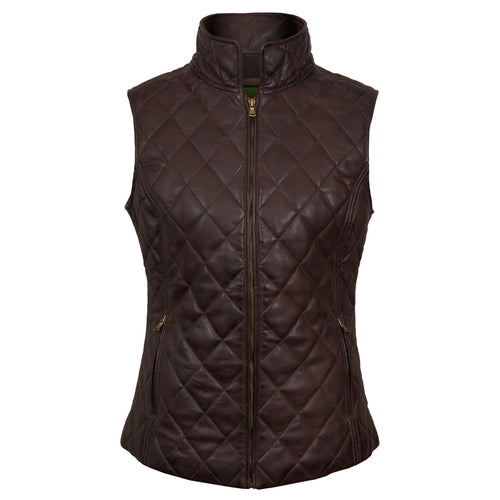 Alexis: Women's Brown Quilted Leather Gilet by Hidepark