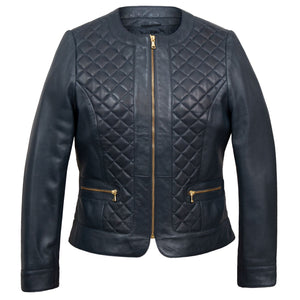 Women's Navy Annie Leather Jacket - front view