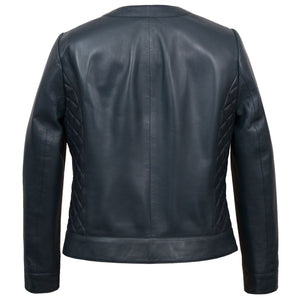 Women's Navy Annie Leather Jacket - rear view