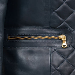 Women's Navy Annie Leather Jacket - zip pocket