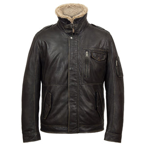 Archer: Men's Black Collared Leather Jacket