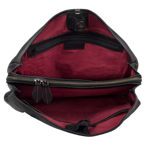 Black leather zipped bag Athena - inside view