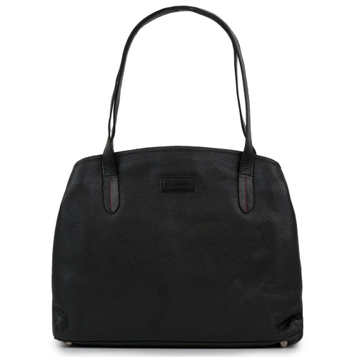 Black leather zipped bag Athena - front view