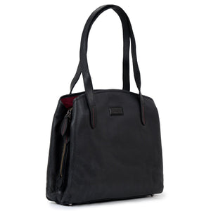 Black leather zipped bag Athena - side view