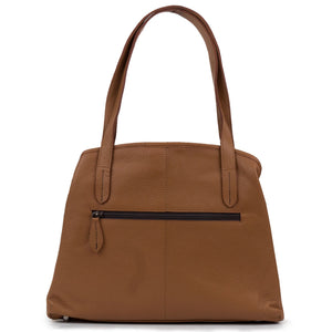 Brown leather zipped bag cognac - rear view