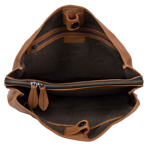 Brown leather zipped bag cognac - inside view