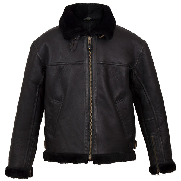 Black sheepskin flying jacket sale