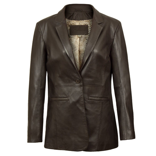 Beth: Women's Brown Fitted Leather Blazer