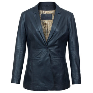 Beth: Women's Navy Fitted Leather Blazer