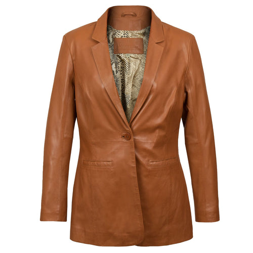 Beth: Women's Cognac Fitted Leather Blazer