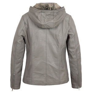 Carley Women’s Light Grey Leather Hooded Coat