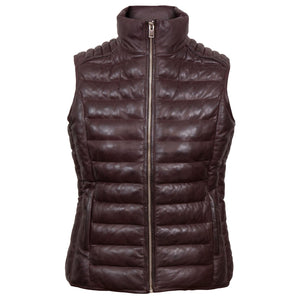 Cathy: Women's Burgundy Funnel Leather Gilet by Hidepark