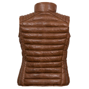 Cathy: Women's Cognac Funnel Brown Leather Gilet by Hidepark