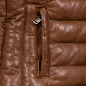 Cathy: Women's Cognac Funnel Brown Leather Gilet by Hidepark