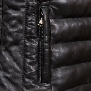 Lower pocket - Cathy: Women's Black Funnel Leather Gilet by Hidepark