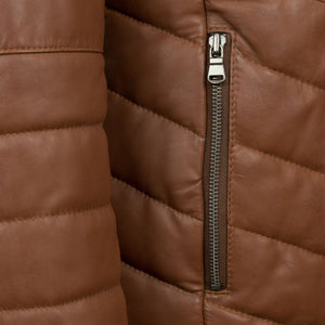 Daisy: Women's Cognac Leather Padded Coat