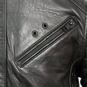 external zip pocket - Emerson Men's Black Hooded Leather Jacket by Hidepark