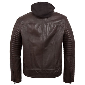 Brown Emerson Leather Jacket - rear view hood