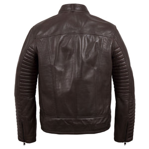 Brown Emerson Leather Jacket - rear view no hood