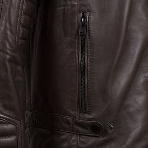 pocket - Emerson Men's Brown Hooded Leather Jacket by Hidepark