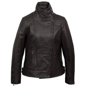 Emilia Black Leather Jacket - front view