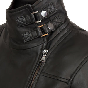 Emilia Black Leather Jacket - neck