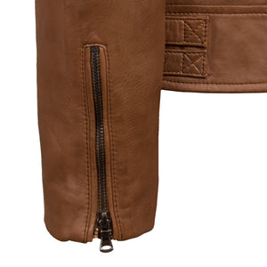 Cognac Emilia Leather Jacket - closed cuff