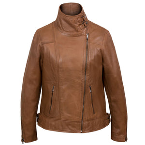 Cognac Emilia Leather Jacket - front view