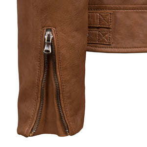 Cognac Emilia Leather Jacket - open cuff
