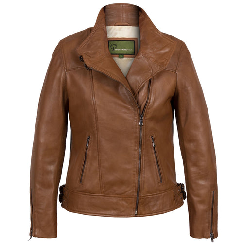 Cognac Emilia Leather Biker Jacket - front view