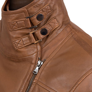 Cognac Emilia Leather Jacket - collar view