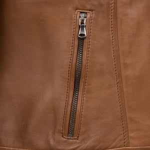 Cognac Emilia Leather Jacket - zip pocket
