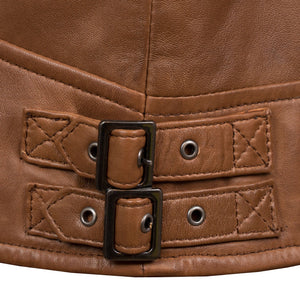 Cognac Emilia Leather Jacket - Side fastening view