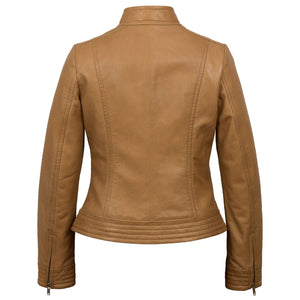 Evie: Women's Tan Leather Biker Jacket