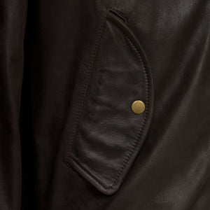 gents b brown leather coat pocket detail