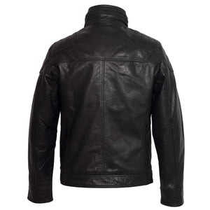 Gents Black Mac leather jacket back image