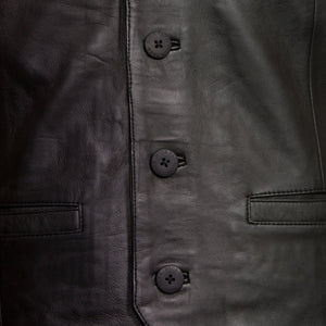 gents black leather waistcoat button fasten