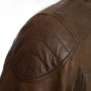 Gents Brown Leather jacket stitch detail Mac