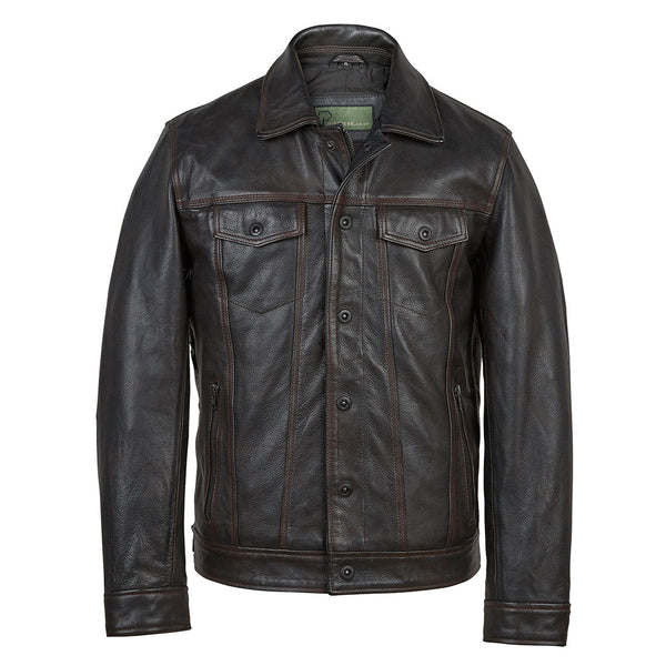 Elvis: Men's Black Antique Denim Style Leather Jacket