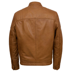 Mens Tan leather biker jacket Budd