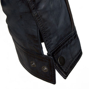 Gents leather jacket blue cuff detail Jerome